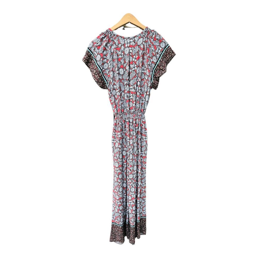 Democracy Red Floral Wrap Tie Wide Leg Jumpsuit S Short Sleeve Boho Festival - Picture 3 of 13
